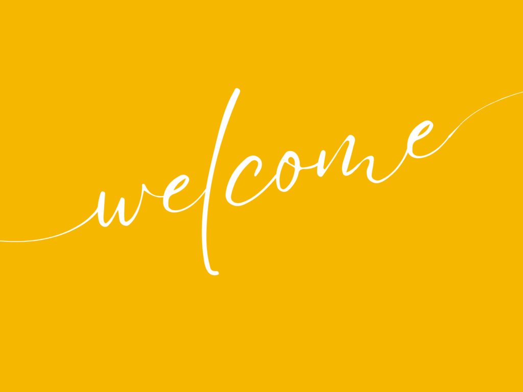 White text on an orange background reads 'Welcome!'